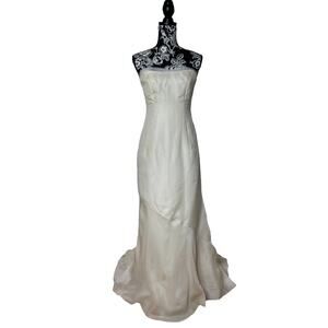 Ivory Silk Organza Strapless Trumpet Bridal Gown Romantic Old Money Elegant Mini